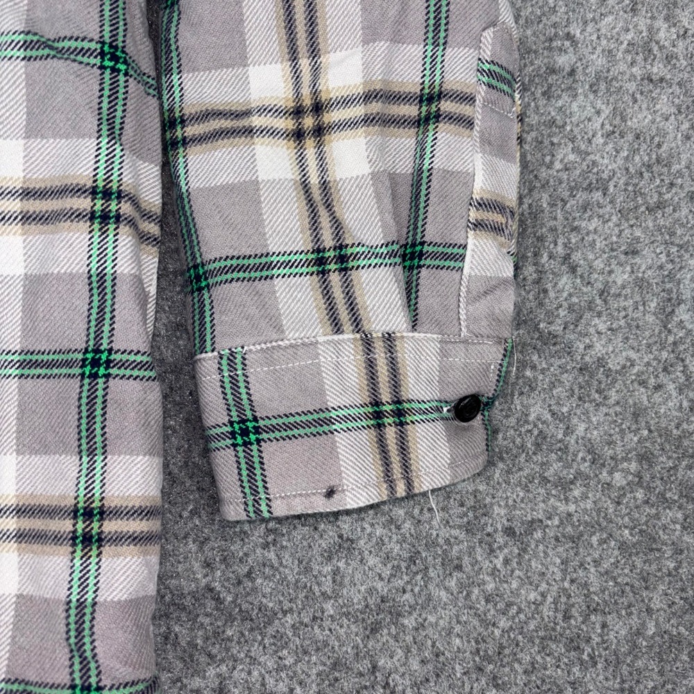 LRG Flannel Shirt Jacket Mens 3XL Grey Green Plaid Sherpa Lined Button Up Heavy - Picture 5 of 11